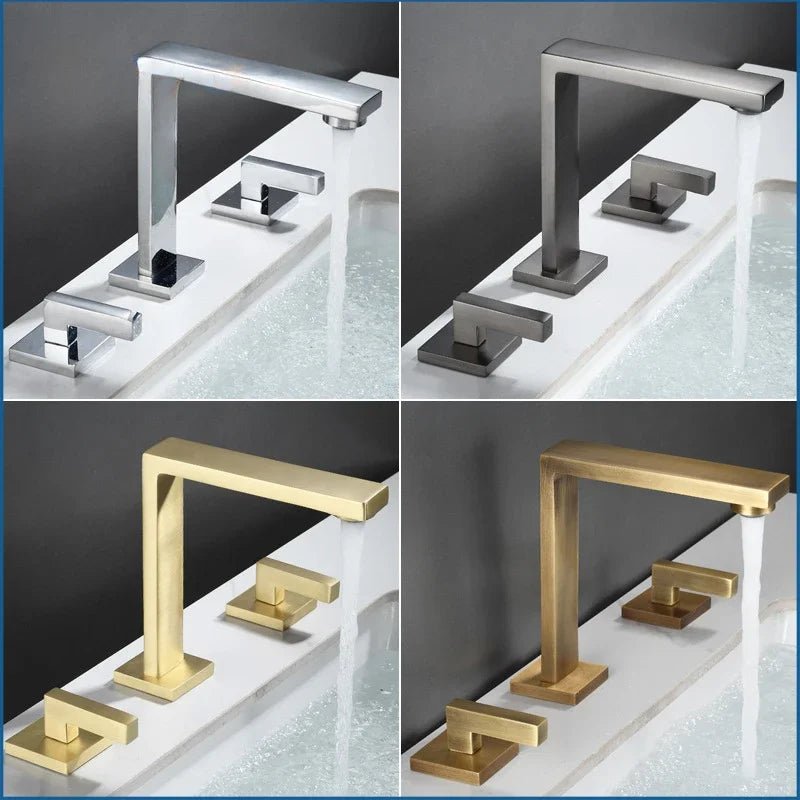 Brushed Gold Widespread Bathroom Faucet – 3-Hole, Dual Handle Mixer Tap