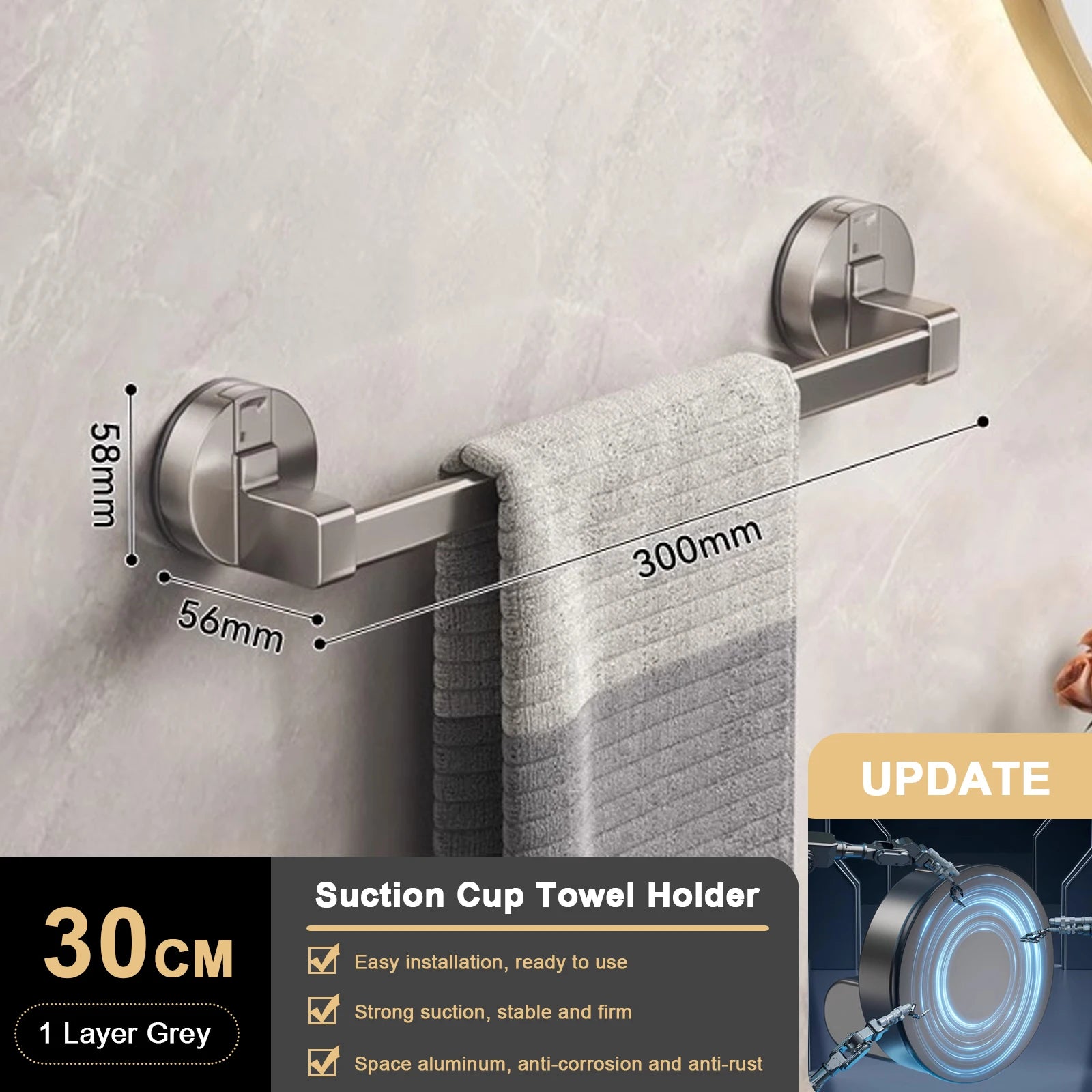 Suction Cup Double Towel Bar (No-Drill Wall Mount)
