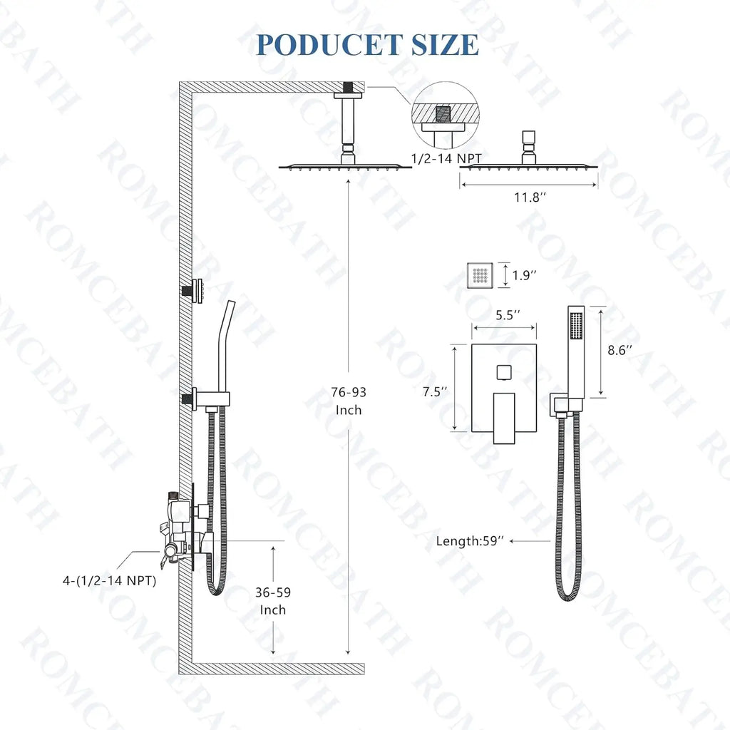 Brushed Gold Thermostatic Rain Shower System