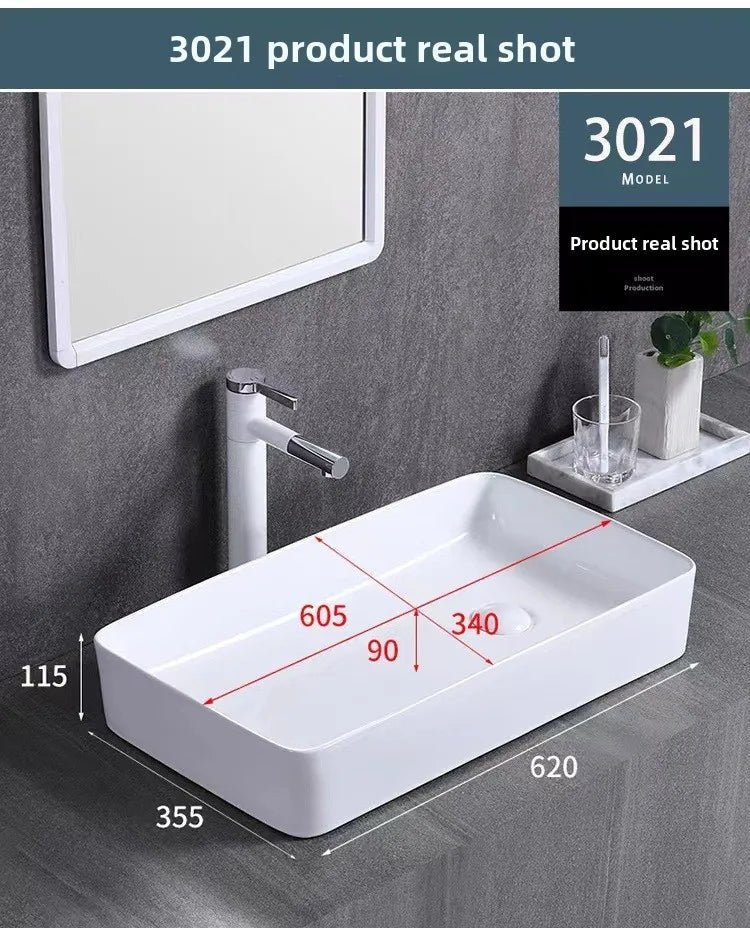 Square White Ceramic Countertop Basin – Multi-Size Vanity Sink