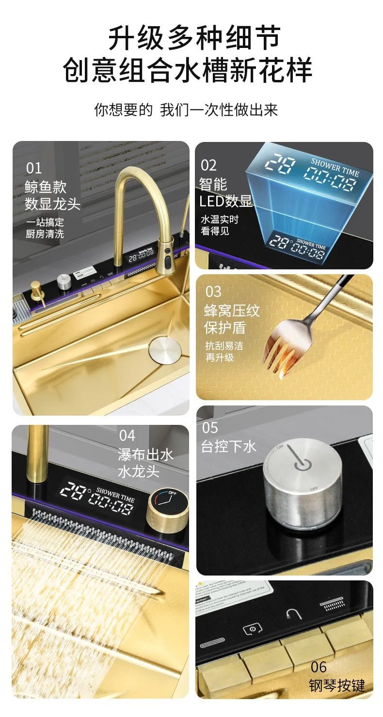 Stainless Steel Kitchen Sink – Digital Display & Ambient Light