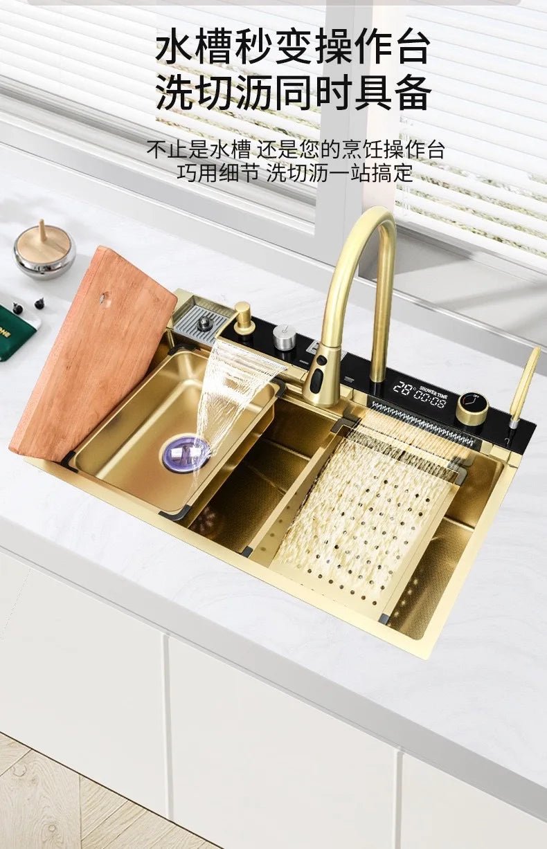 Stainless Steel Kitchen Sink – Digital Display & Ambient Light