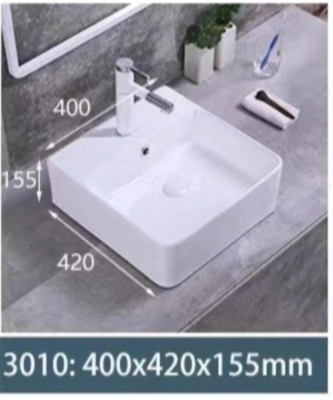 Square White Ceramic Countertop Basin – Multi-Size Vanity Sink