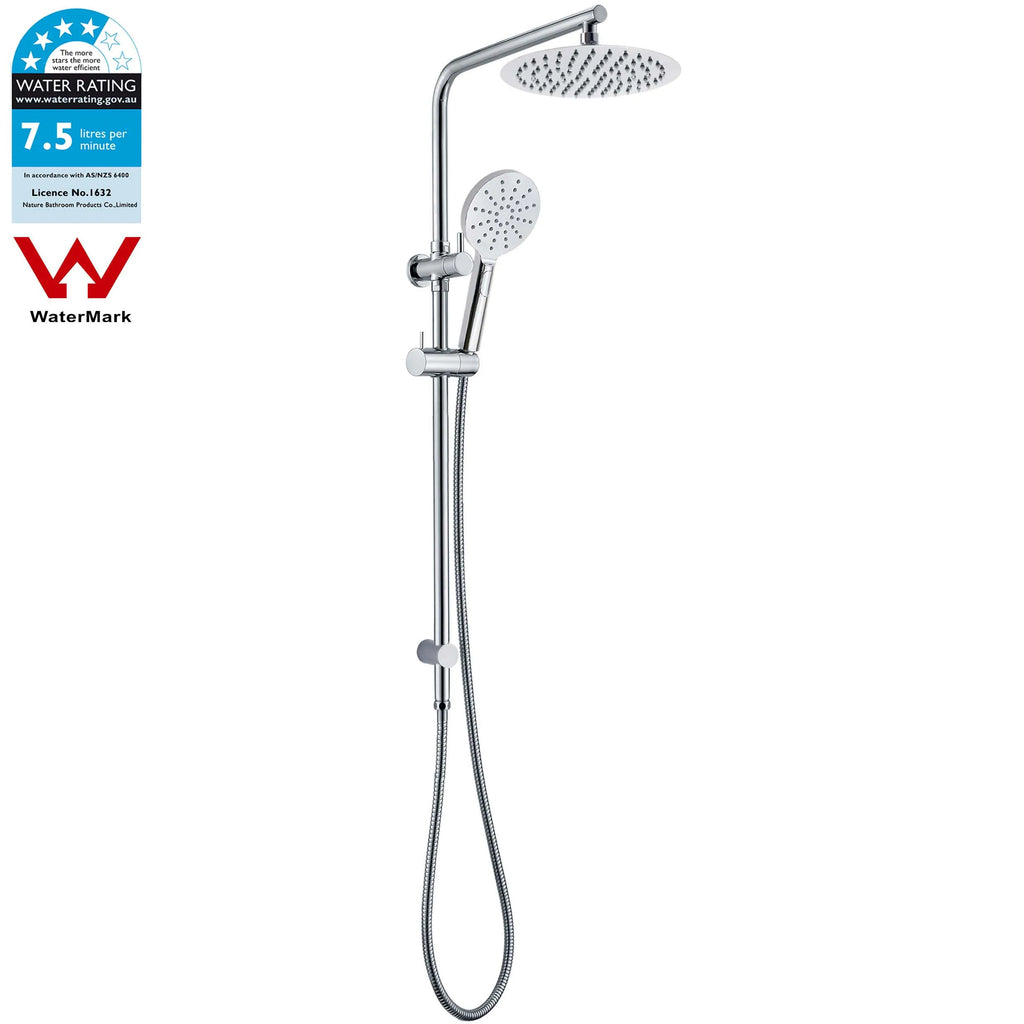 Chrome Round Rain Shower Set with Handheld and Sliding Rail