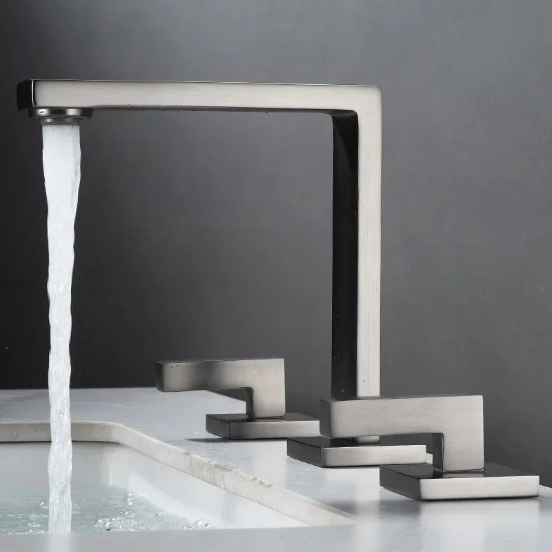 Brushed Gold Widespread Bathroom Faucet – 3-Hole, Dual Handle Mixer Tap