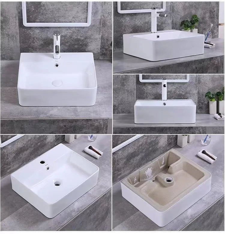 Square White Ceramic Countertop Basin – Multi-Size Vanity Sink