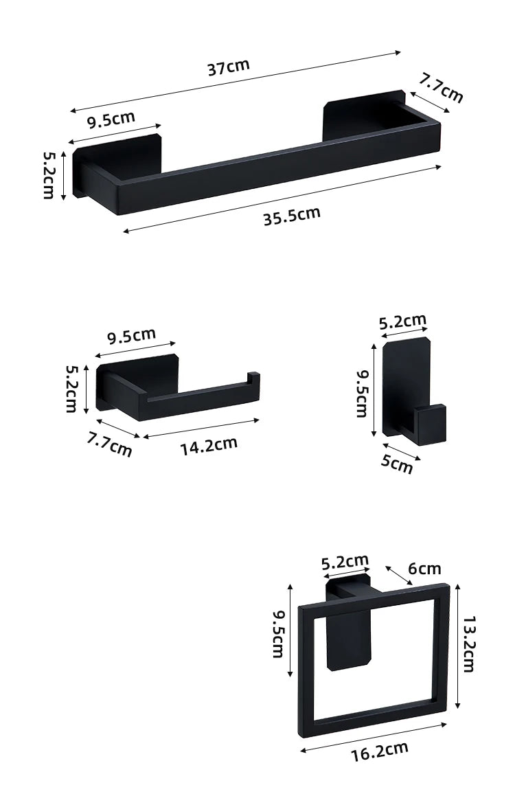 Black No-Drill Bathroom Hardware Set