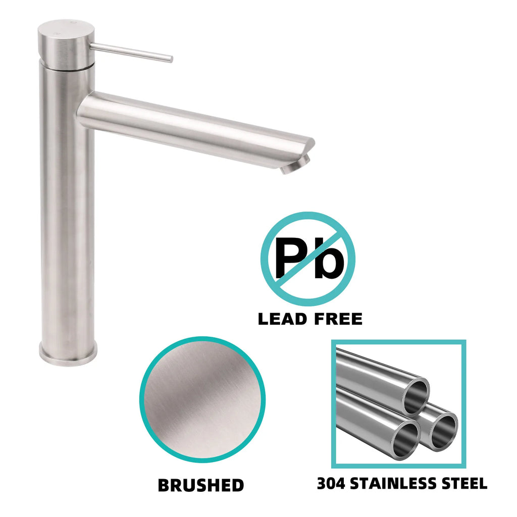 Brushed Nickel Tall Basin Mixer Tap – Vessel Sink Faucet