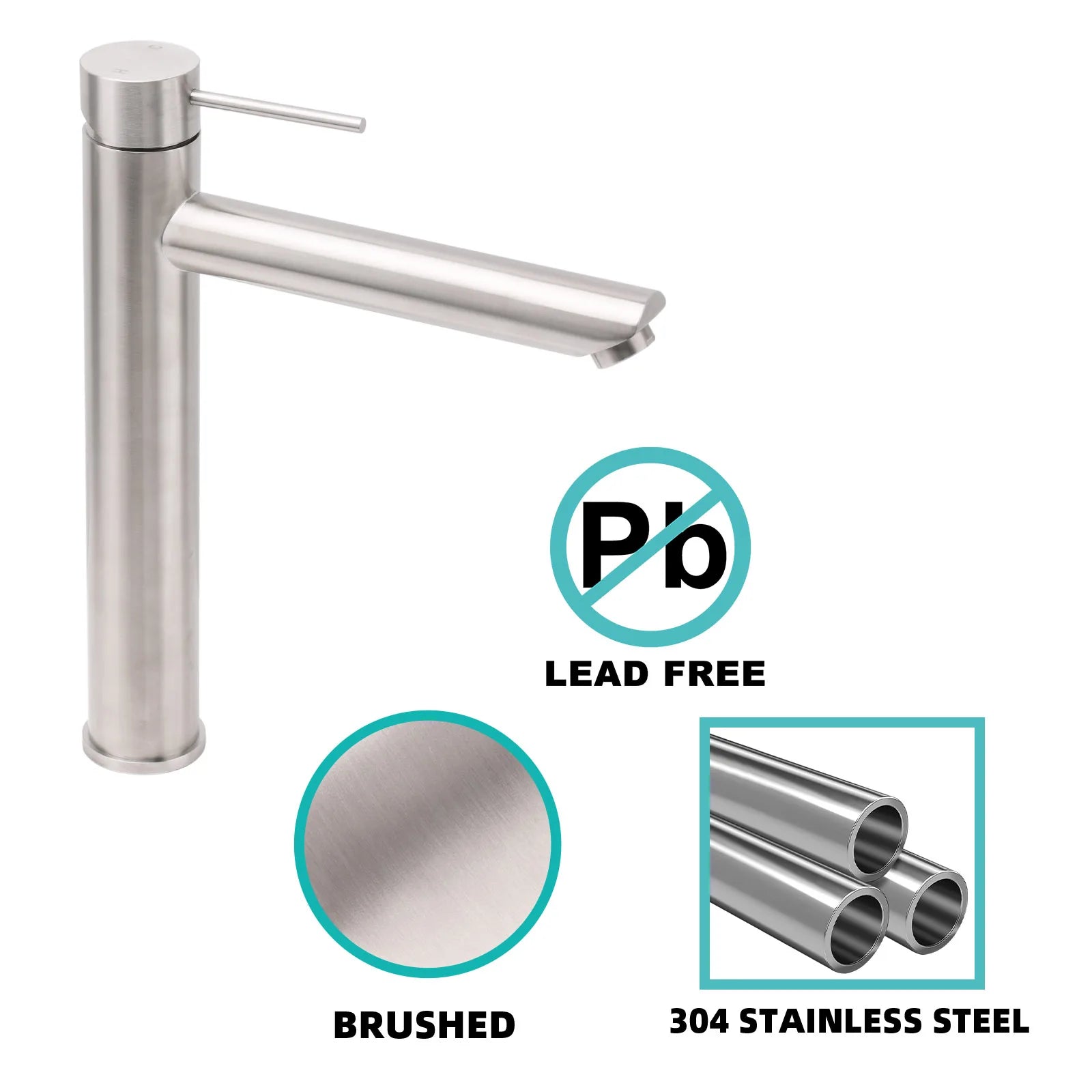 Brushed Nickel Tall Basin Mixer Tap – Vessel Sink Faucet