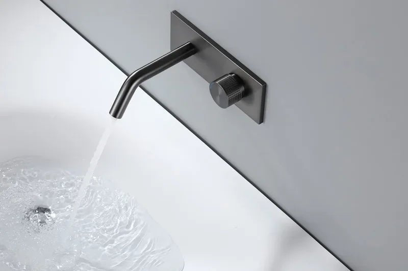Gunmetal Wall-Mounted Basin Faucet – Single Handle Hot & Cold Mixer
