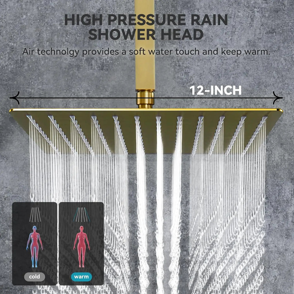 Brushed Gold Thermostatic Rain Shower System