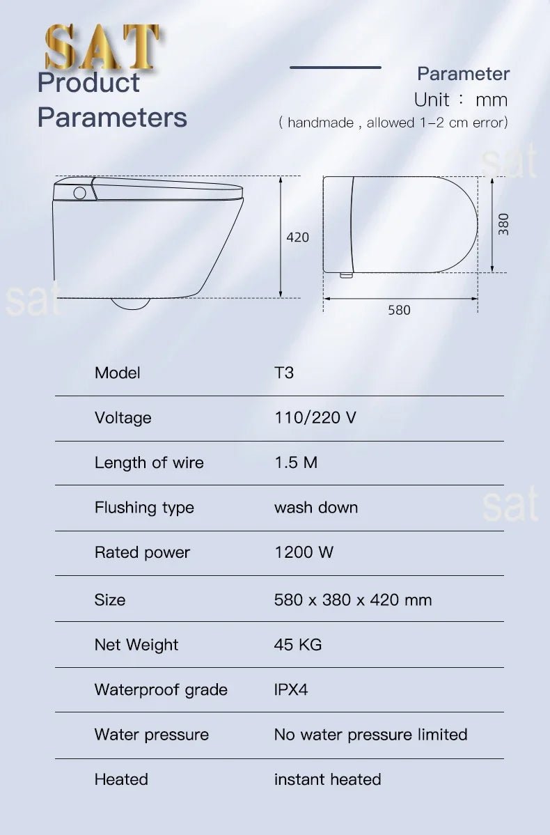 Wall-Mounted Intelligent Bidet Toilet with Concealed Tank