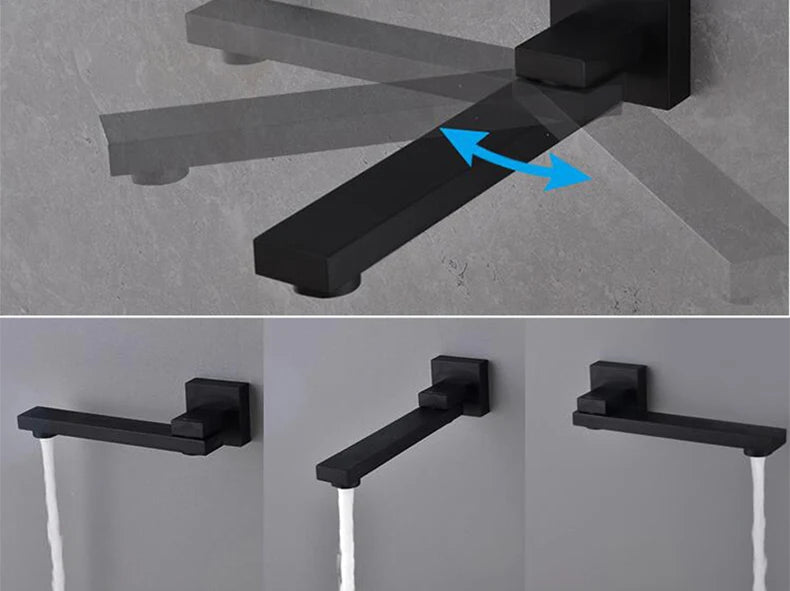 Wall-Mounted Bathtub Faucet – Black/Chrome Folding Nozzle