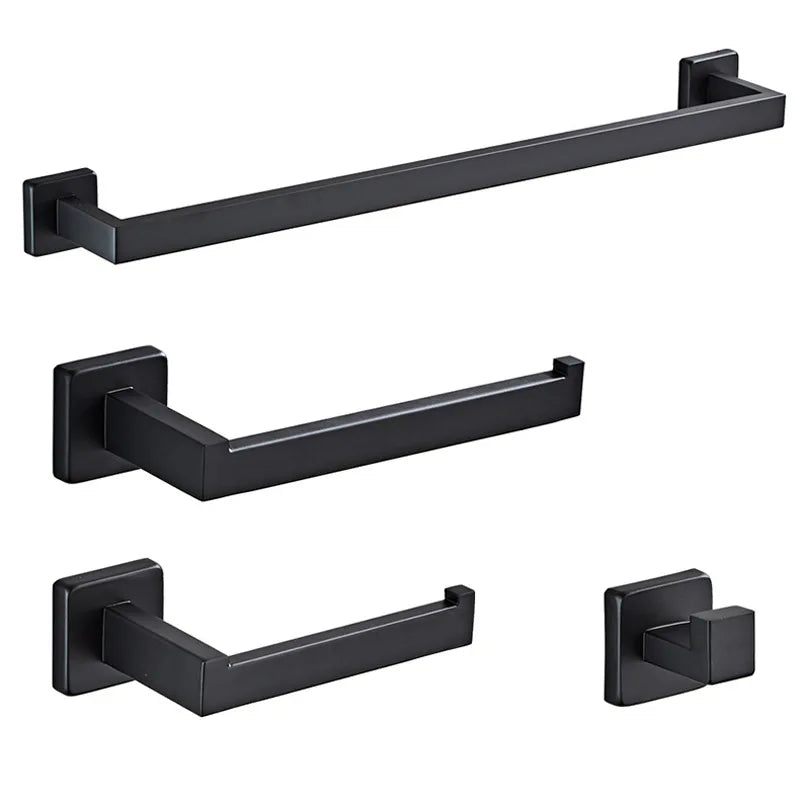 Matte Black Bathroom Accessories Set – Wall Shelf, Towel Rail, Hooks & Toilet Roll Holder