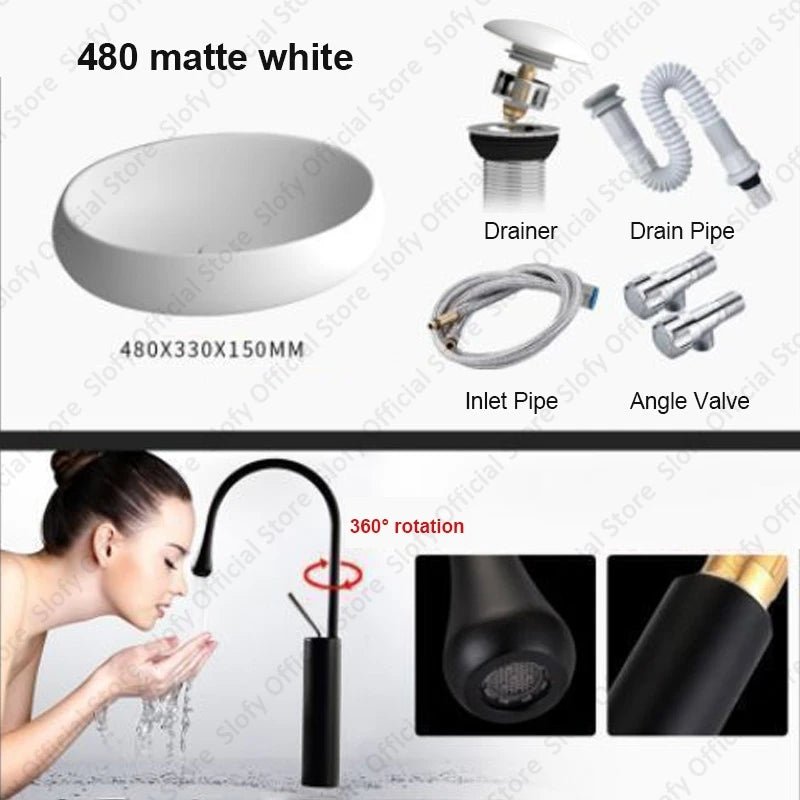 Simple Oval Ceramic Countertop Basin – Modern Luxury Bathroom Sink