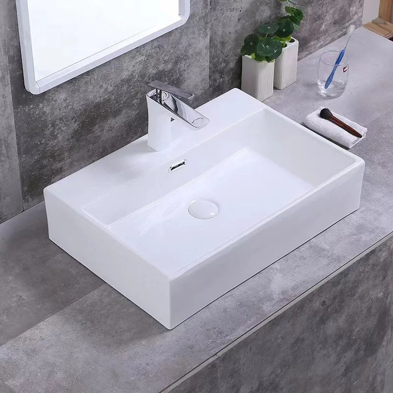 Square White Ceramic Countertop Basin – Multi-Size Vanity Sink