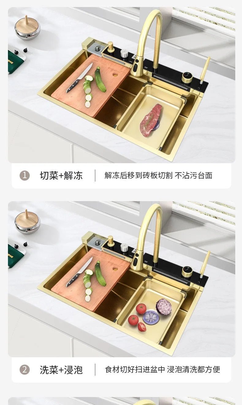 Stainless Steel Kitchen Sink – Digital Display & Ambient Light