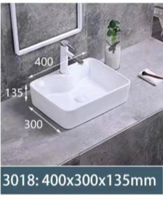 Square White Ceramic Countertop Basin – Multi-Size Vanity Sink