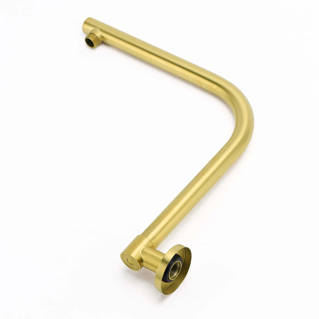 Brushed Gold Round Rain Shower Head with Swivel Gooseneck Arm