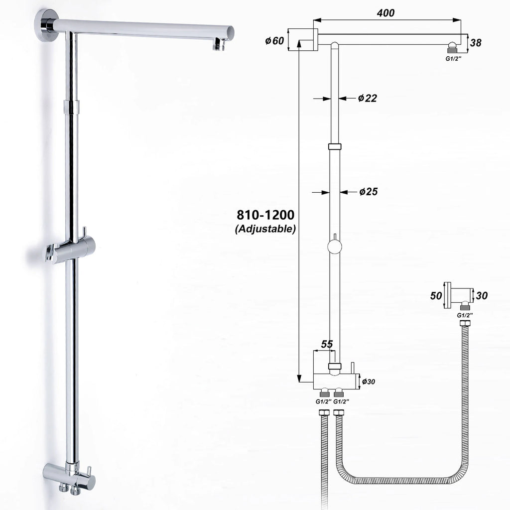 Square Rain Shower Set with 3-Mode Handheld and Sliding Rail