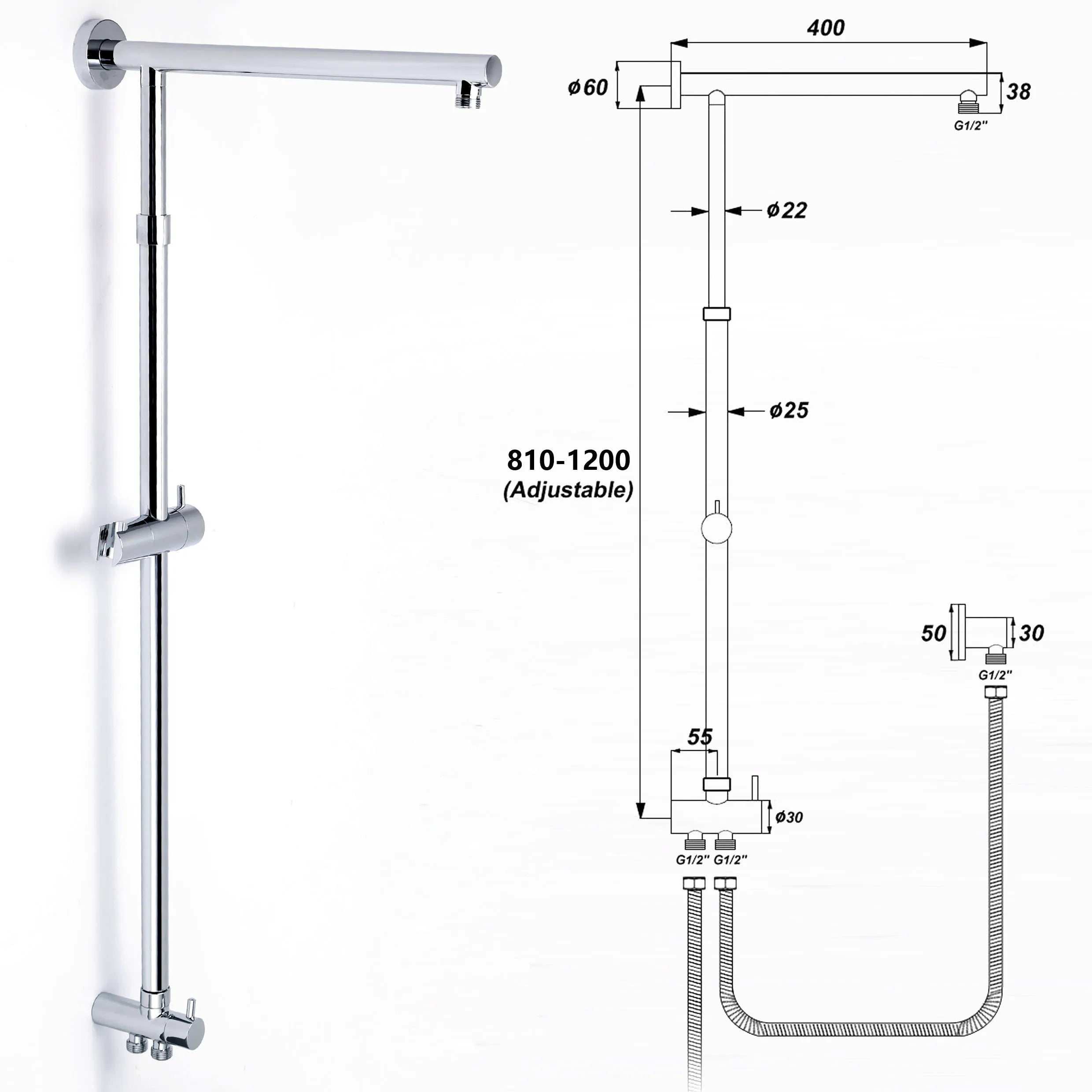 Square Rain Shower Set with 3-Mode Handheld and Sliding Rail
