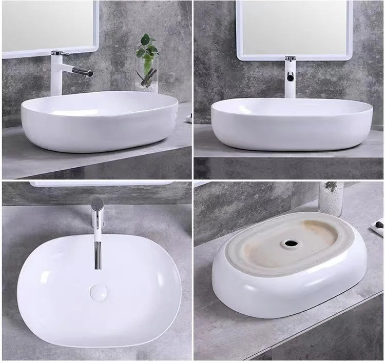 Square White Ceramic Countertop Basin – Multi-Size Vanity Sink