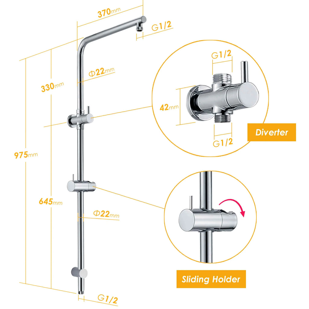 Chrome Round Rain Shower Set with Handheld and Sliding Rail
