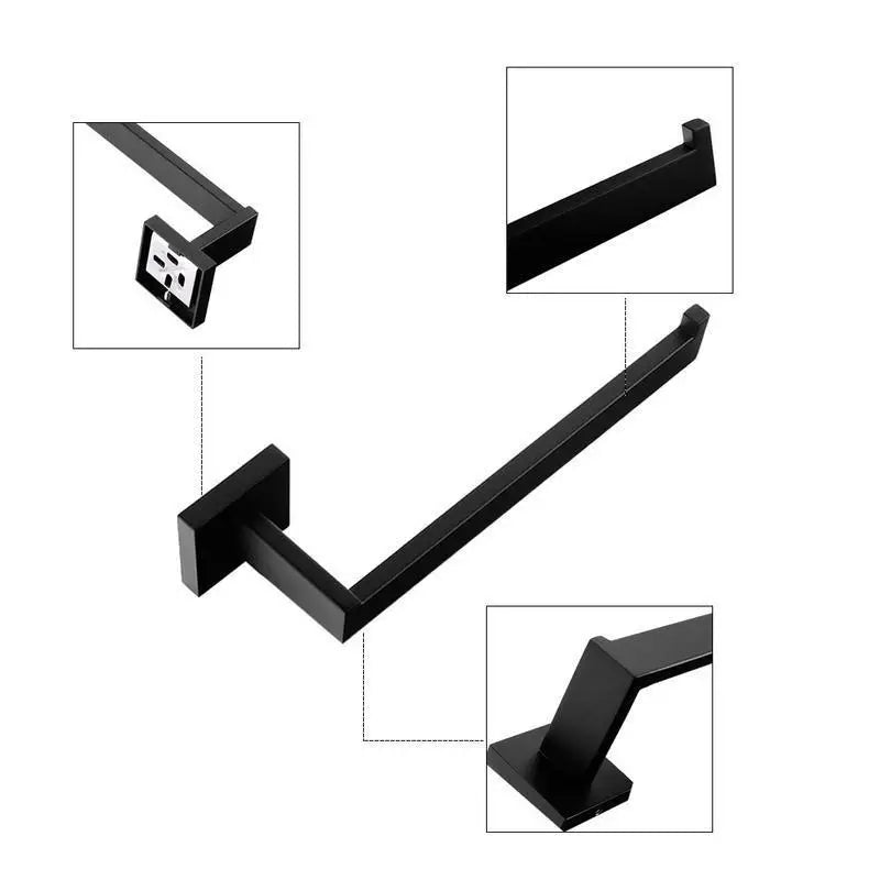 Matte Black Bathroom Accessories Set – Wall Shelf, Towel Rail, Hooks & Toilet Roll Holder