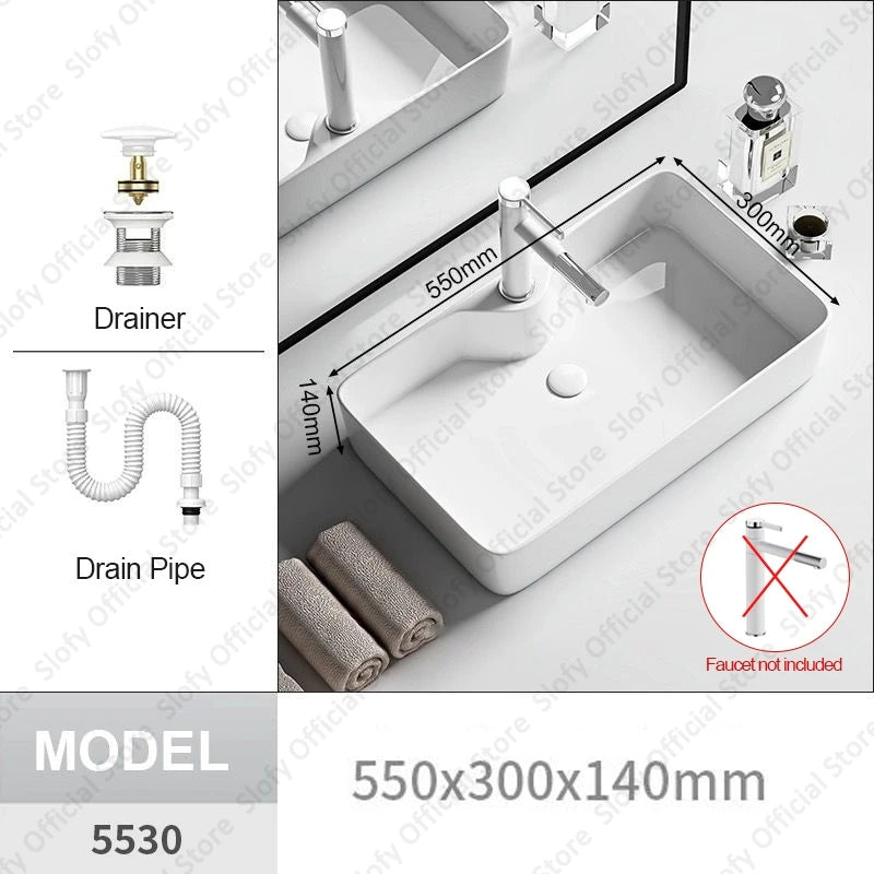 Modern White Ceramic Bathroom Basin – Luxury Multi-Size Artistic Sink