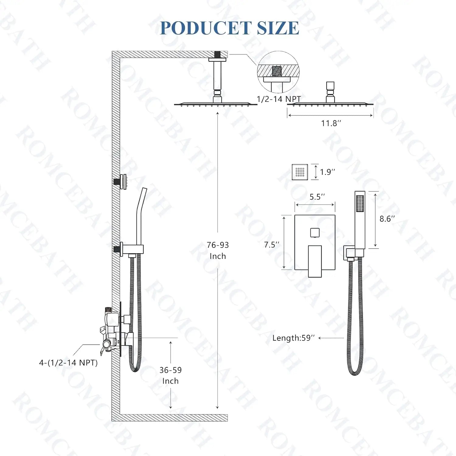 Brushed Gold Thermostatic Rain Shower System