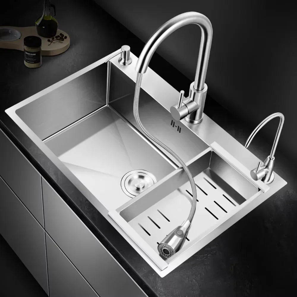Stainless Steel Farmhouse Kitchen Sink – Single Bowl with Faucet & Drain