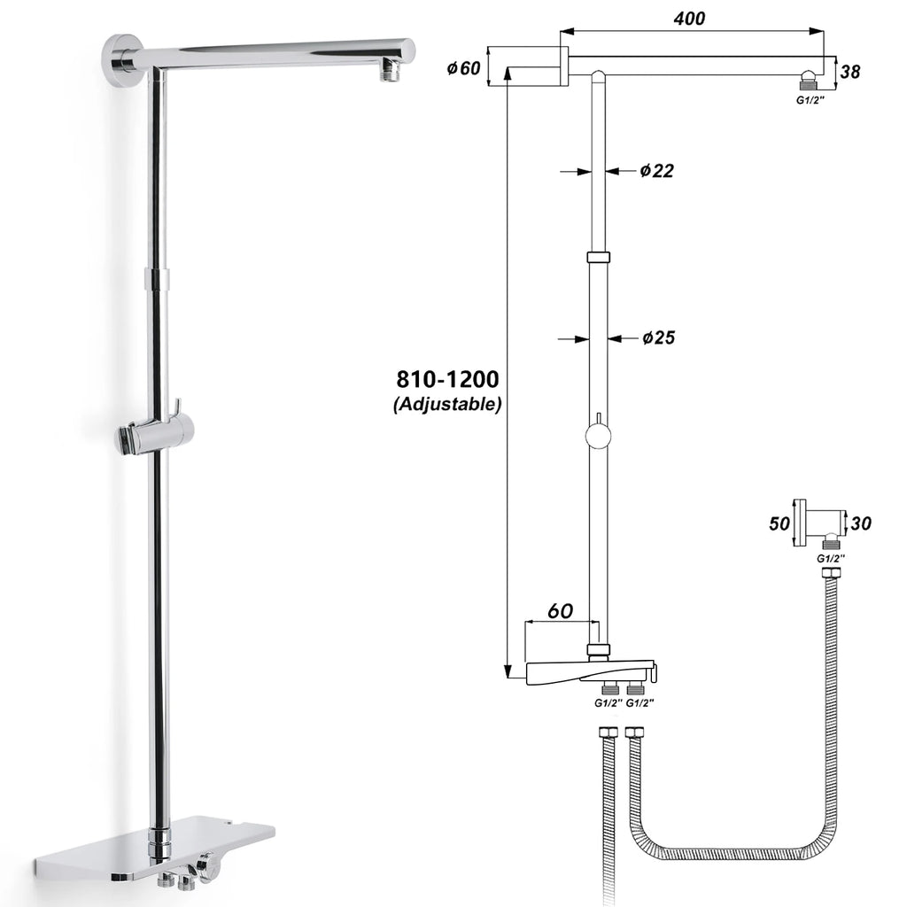 Chrome Round Rainfall Shower Set with Handheld and Sliding Rail
