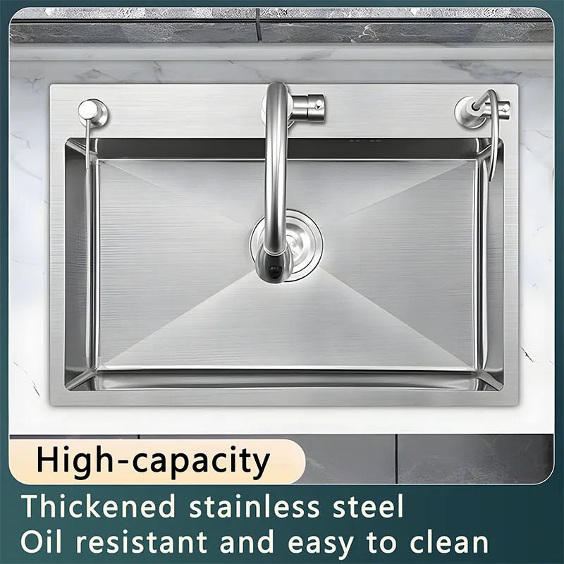 Stainless Steel Farmhouse Kitchen Sink – Single Bowl with Faucet & Drain