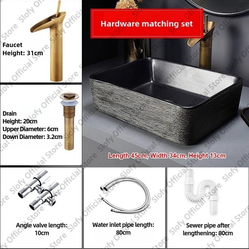 Retro Art Ceramic Countertop Basin – Black Single Bowl Luxury Sink