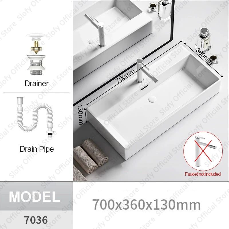 Modern White Ceramic Bathroom Basin – Luxury Multi-Size Artistic Sink