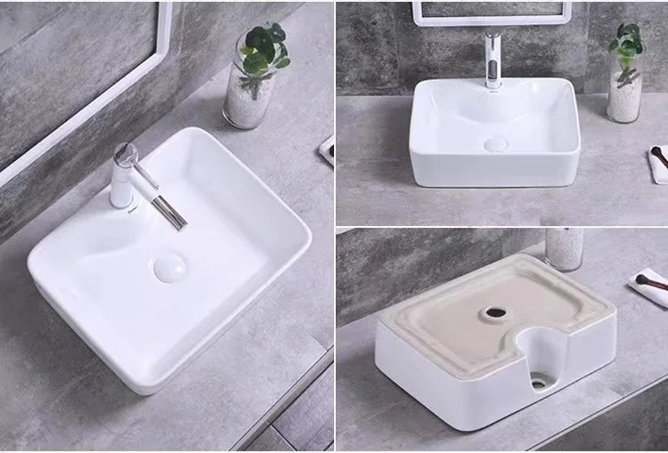Square White Ceramic Countertop Basin – Multi-Size Vanity Sink