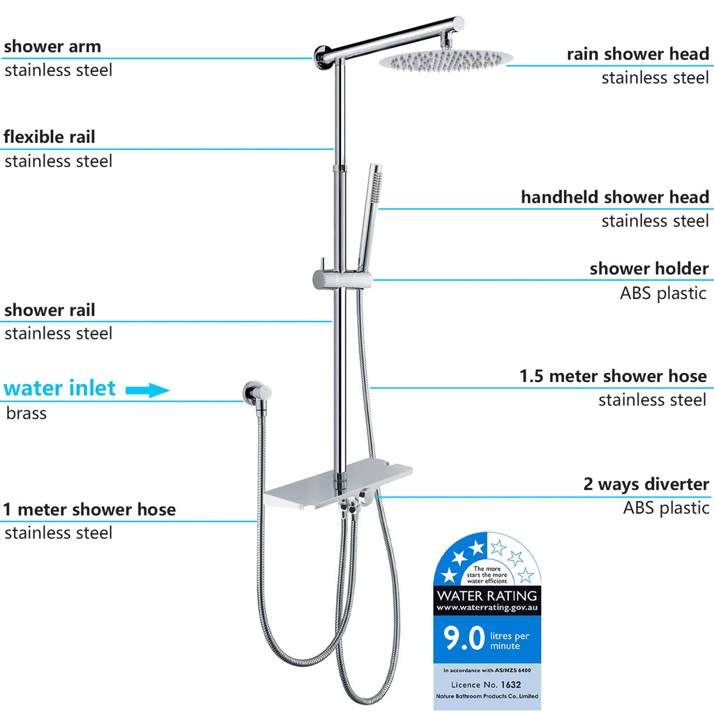 Chrome Round Rainfall Shower Set with Handheld and Sliding Rail