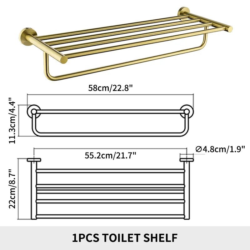 Gold Brushed Bathroom Hardware Set – Wall-Mounted Holders & Accessories