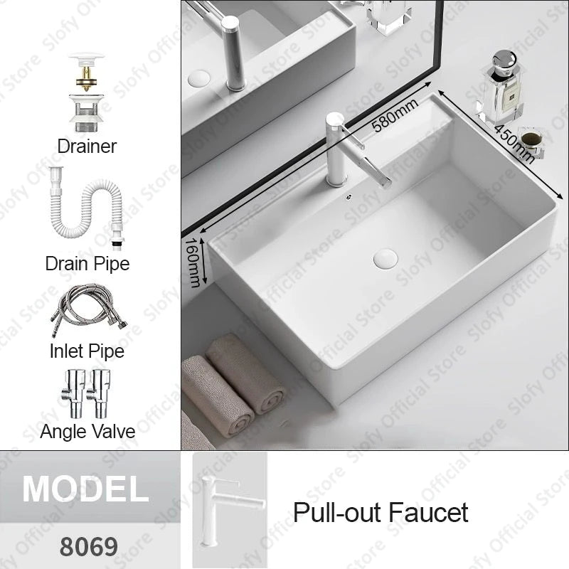 Modern White Ceramic Bathroom Basin – Luxury Multi-Size Artistic Sink