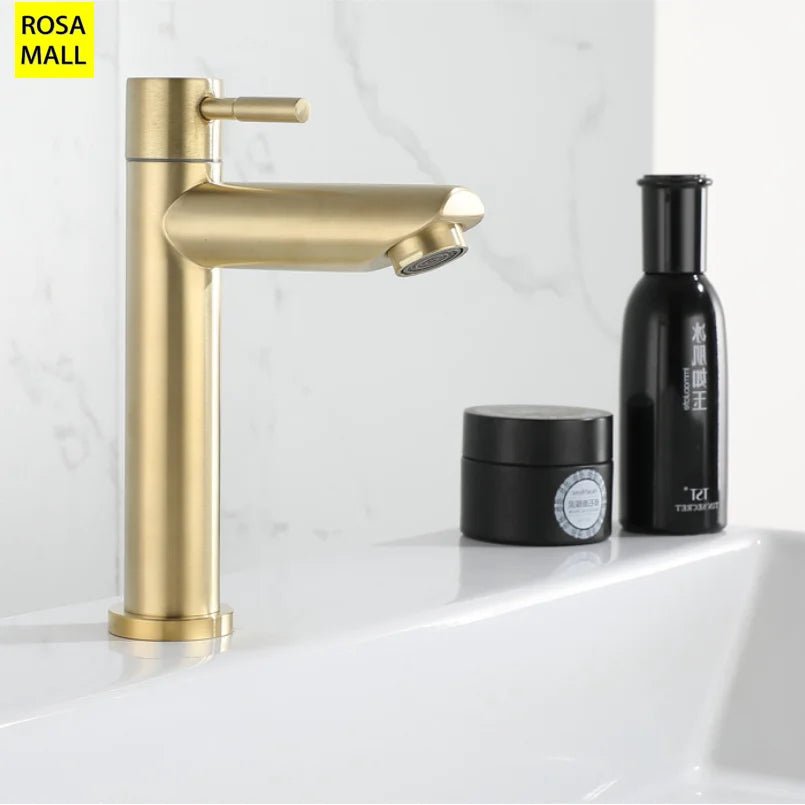 Brushed Gold Waterfall Basin Faucet – Single Cold Water Stainless Steel Tap