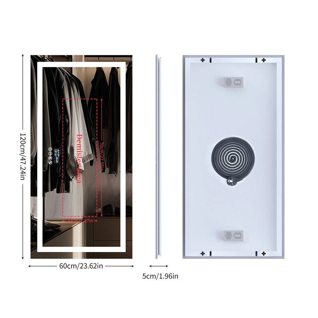 XXL Smart LED Bathroom Mirror – Bluetooth, Digital Display, Anti-Fog, Front & Back Lit