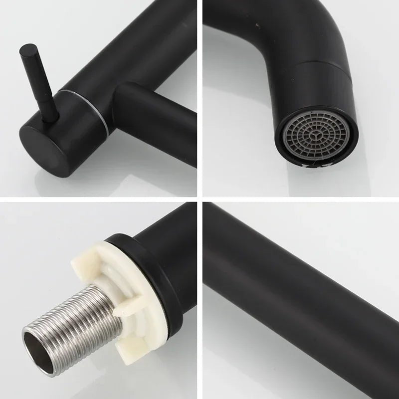 Black & Gold Stainless Steel Basin Faucet – Quick-Open Single Cold Tap