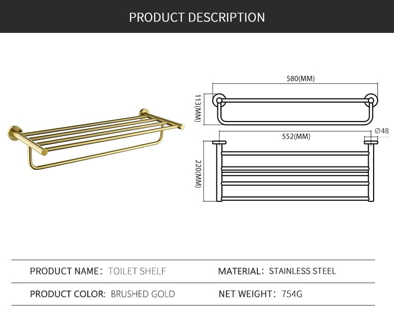 Gold Brushed Bathroom Hardware Set – Wall-Mounted Holders & Accessories