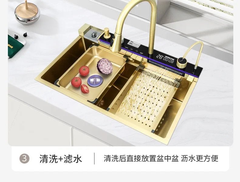 Stainless Steel Kitchen Sink – Digital Display & Ambient Light