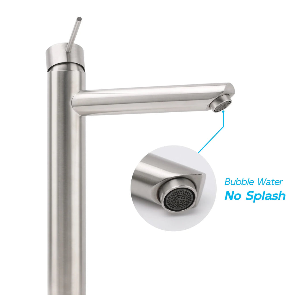 Brushed Nickel Tall Basin Mixer Tap – Vessel Sink Faucet