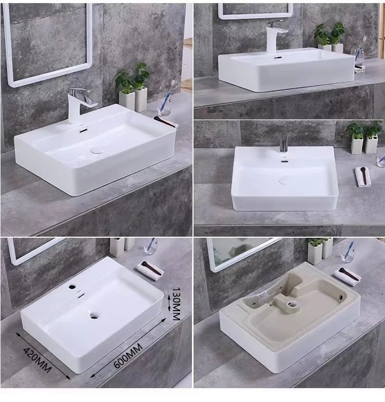 Square White Ceramic Countertop Basin – Multi-Size Vanity Sink