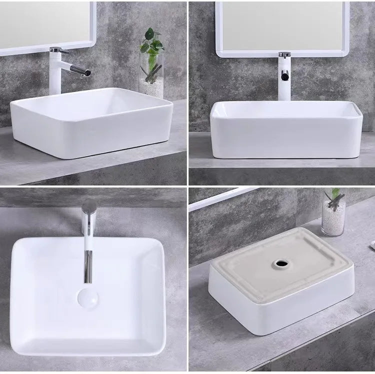 Square White Ceramic Countertop Basin – Multi-Size Vanity Sink