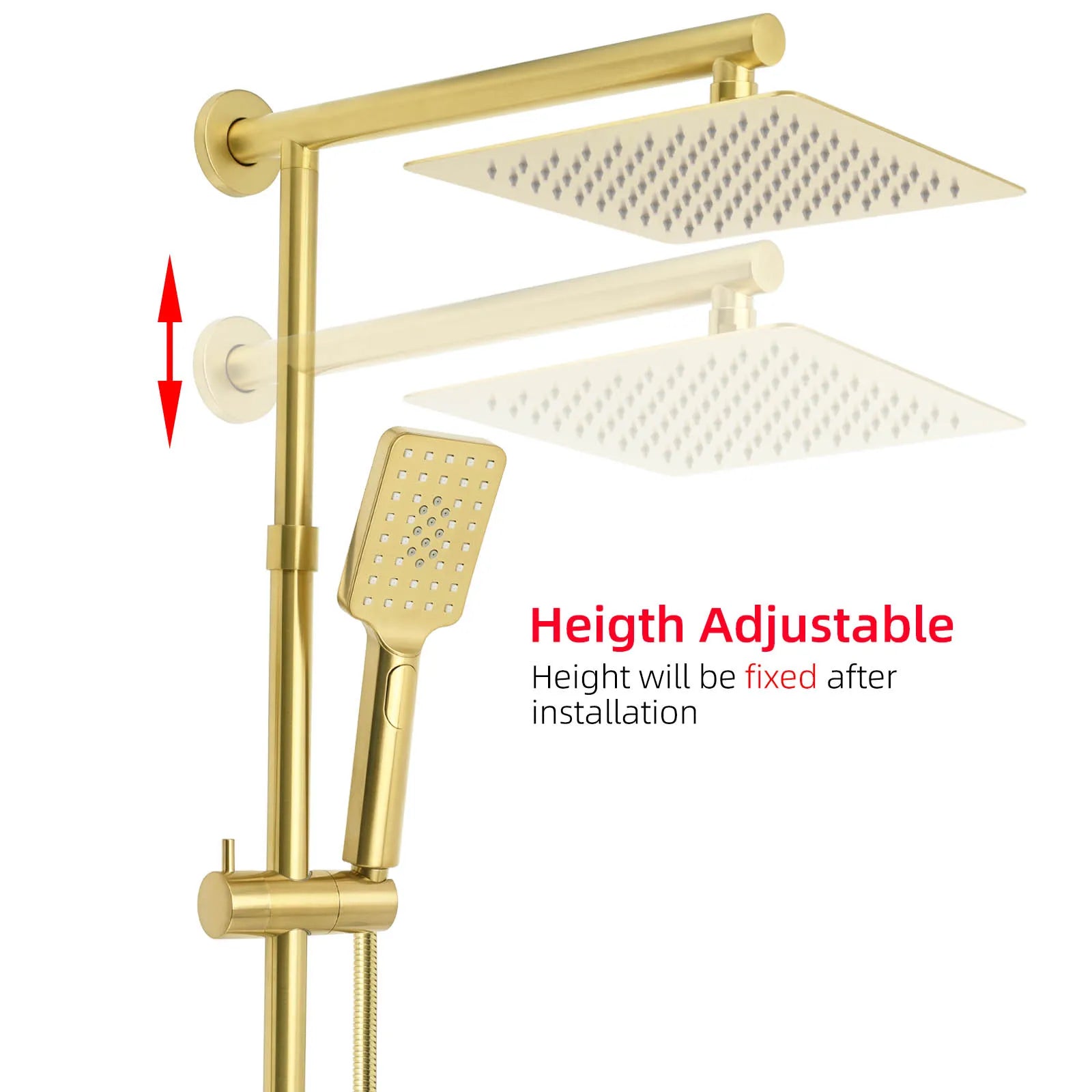 Brushed Gold Square Rain Shower Set with Sliding Rail
