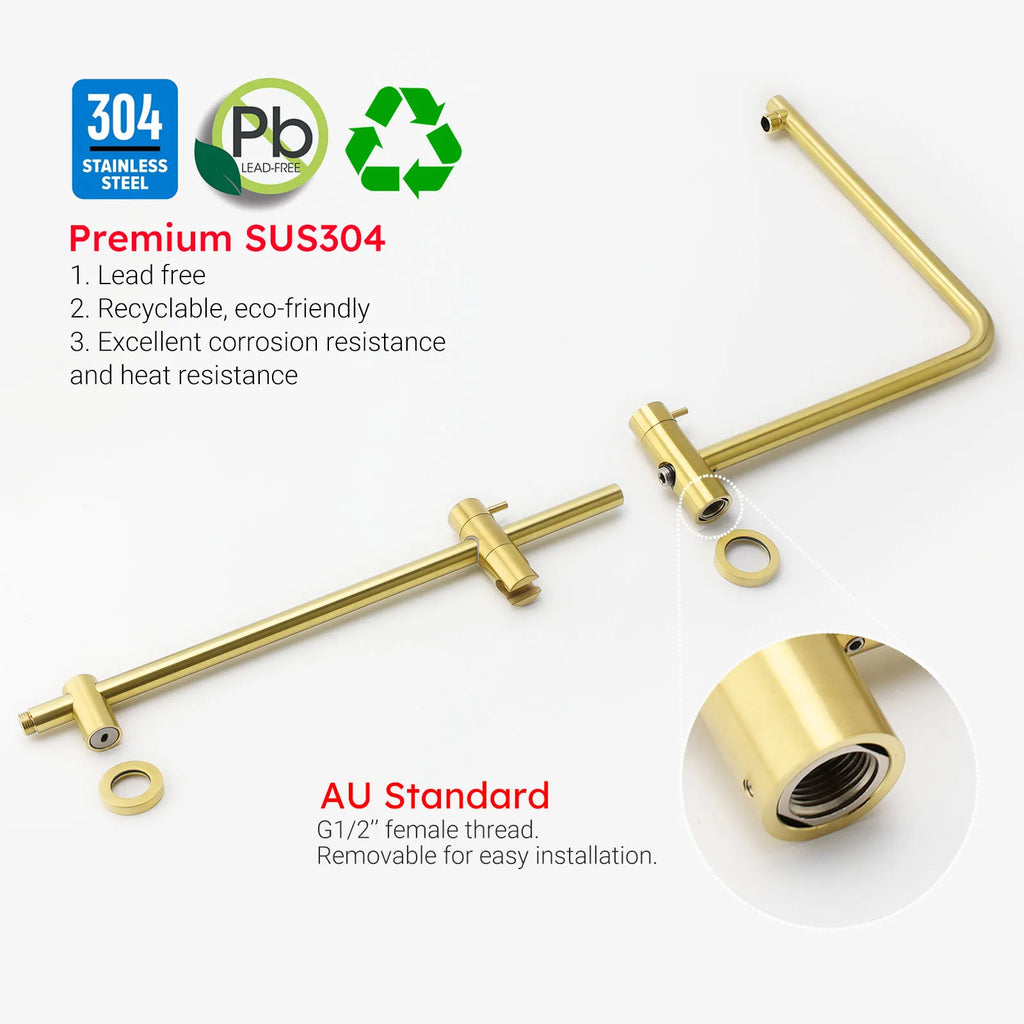 Brushed Gold Round Rain Shower Set with Sliding Rail