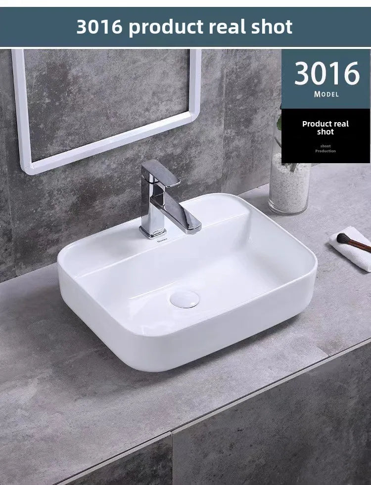 Square White Ceramic Countertop Basin – Multi-Size Vanity Sink